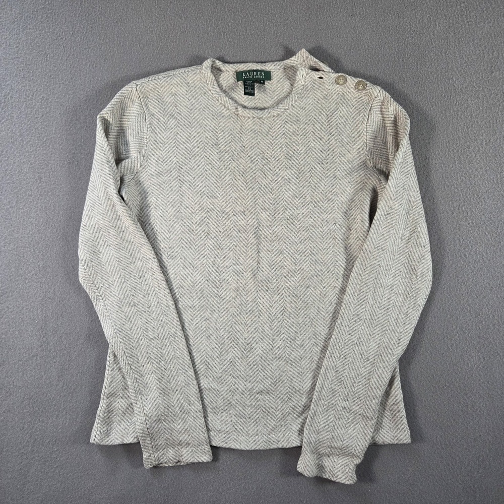 Lauren Ralph Lauren Sweater Womens Medium Grey Silk Cashmere Herringbone Jumper